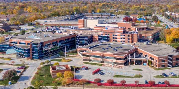 An aerial shot of Riverview Health's facility in Noblesville